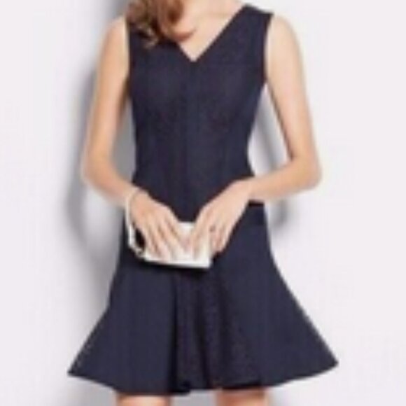 NWT Ann Taylor navy Lace Inset Sleeveless Flounce Hem Mini Dress sz 2 - Picture 1 of 13